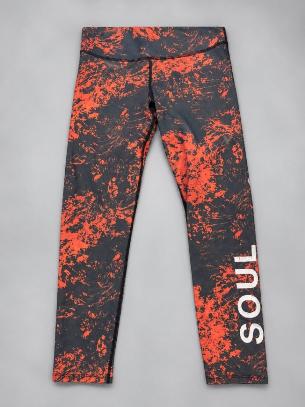 SoulCycle Gray Orange Marble Print Cropped Workout Leggings Size S